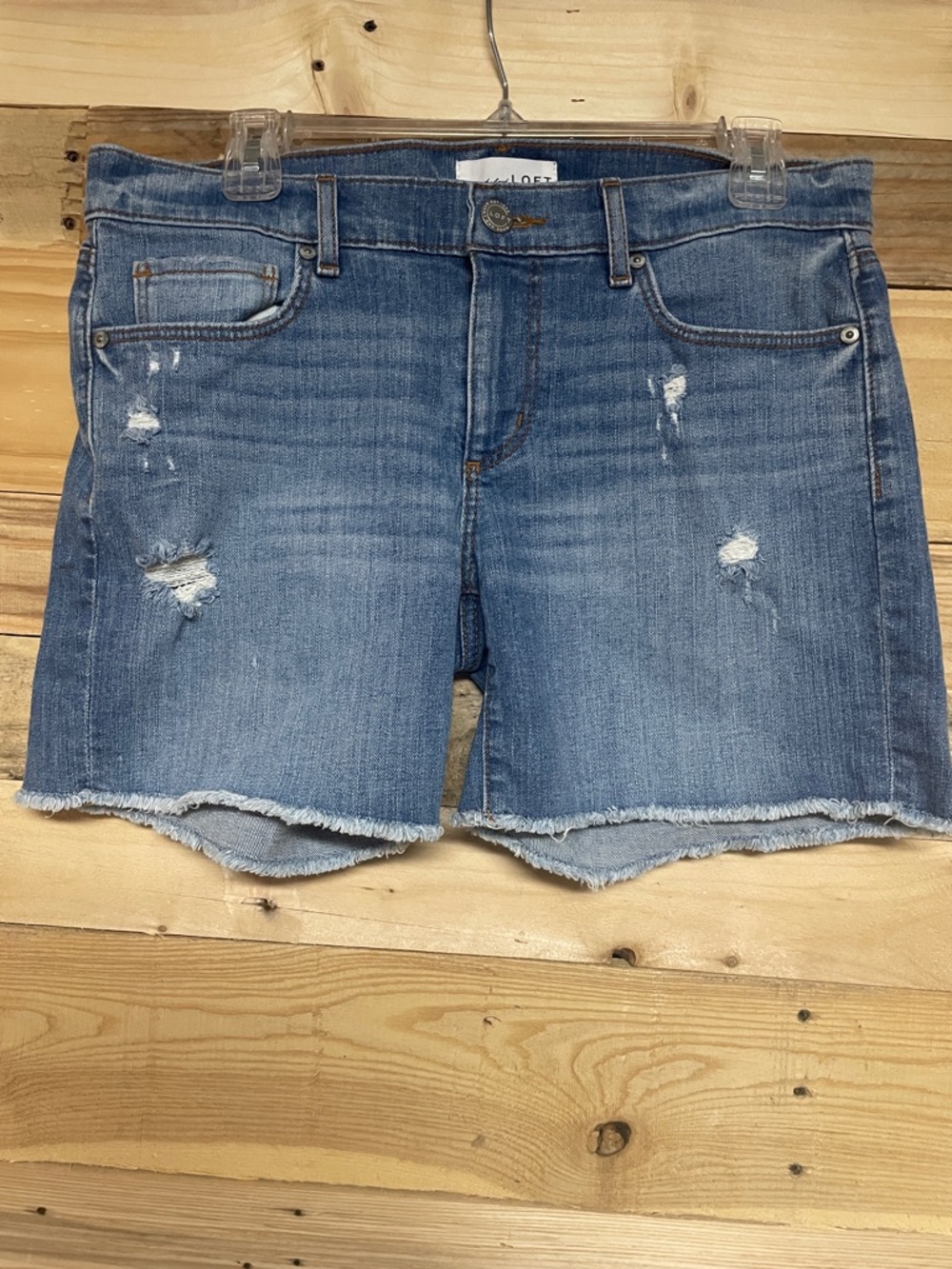 LOFT size 4 (27) Mid-rise Light Blue Distressed Stretchy Denim Shorts